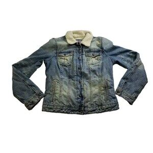 Ralph Lauren Polo Jean Co - Womens Juniors Denim Sherpa Cropped Jacket - Size M